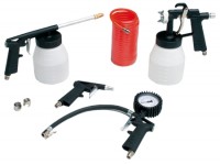 kit accesorios incluye: pistola de pintar, soplar, lavar, inflar con manómetro y manguera espiralada
