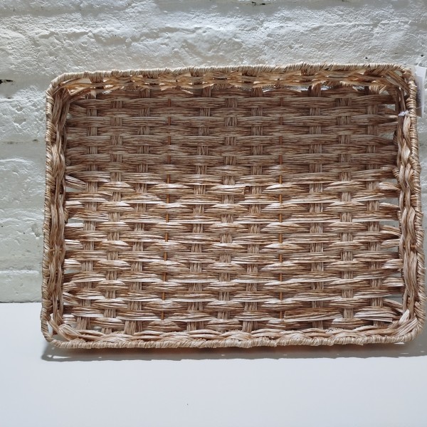 BANDEJA RECTANGULAR TEJIDA PLASTICA BEIGE GRANDE 29X38X5