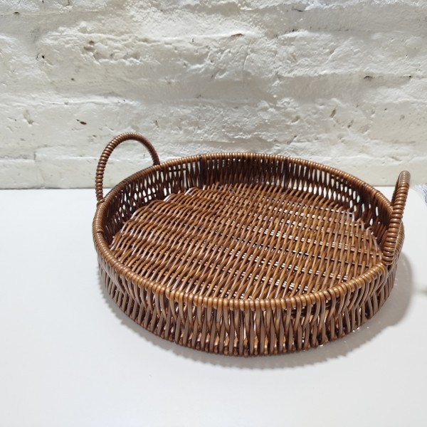 BANDEJA REDONDA CON MANIJA OSCURA GRANDE 28CM