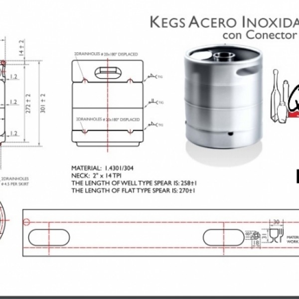 BARRIL 10 L  ACERO INOXIDABLE KEGS
