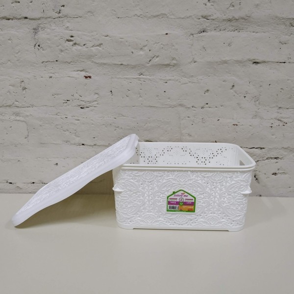 CANASTO CON TAPA LABRADO 2500ML 22X15X11CM