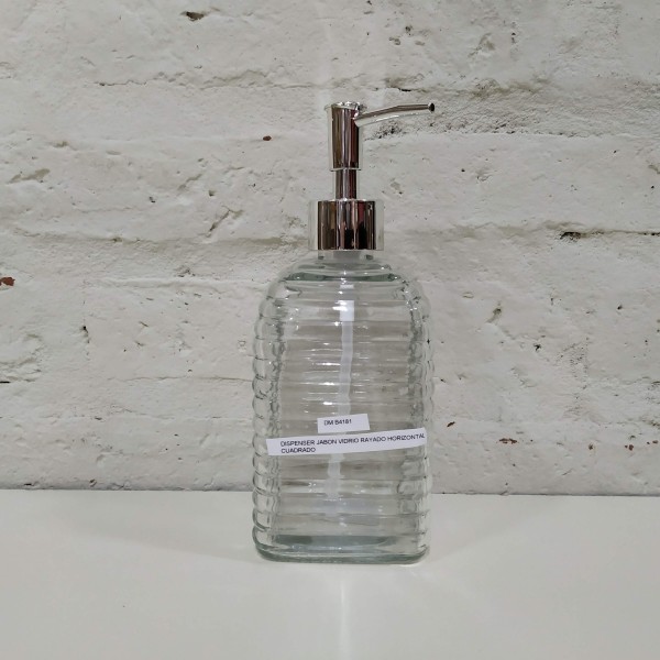 DISPENSER JABON VIDRIO RAYA HORIZONTAL CUADRADO