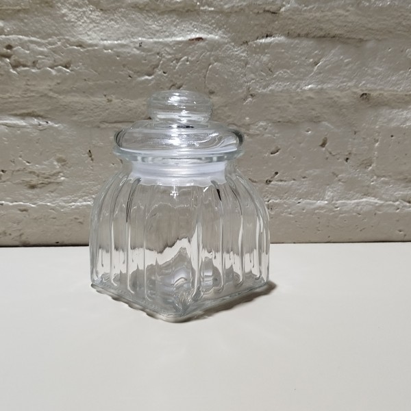 FRASCO RAYADO 15CM CUADRADO 600ML TAPA VIDRIO
