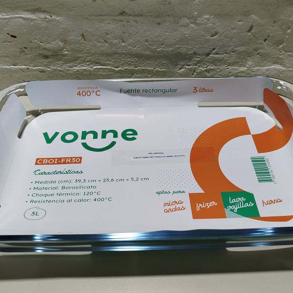 FUENTE VIDRIO RECTANGULAR 3000ML 39X24X5CM