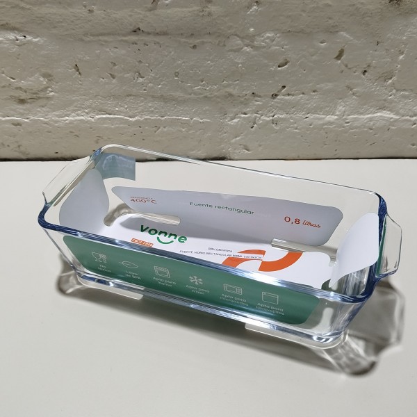 FUENTE VIDRIO RECTANGULAR 800ML 23X10X6CM BUDINERA
