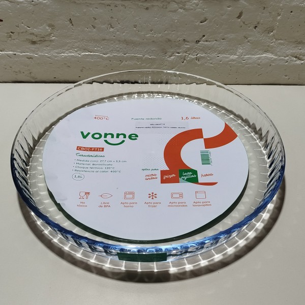 FUENTE VIDRIO REDONDA TARTA 1600ML 28X3CM