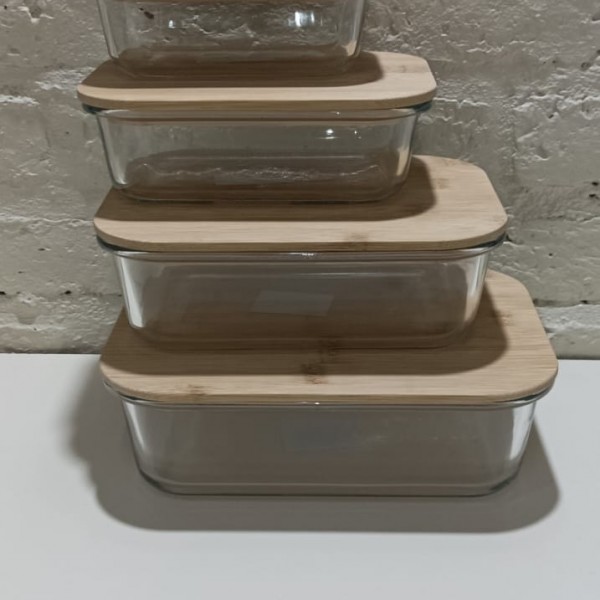 HERMETICO VIDRIO TAPA BAMBOO RECTANGULAR 1520ML 22x17X8CM