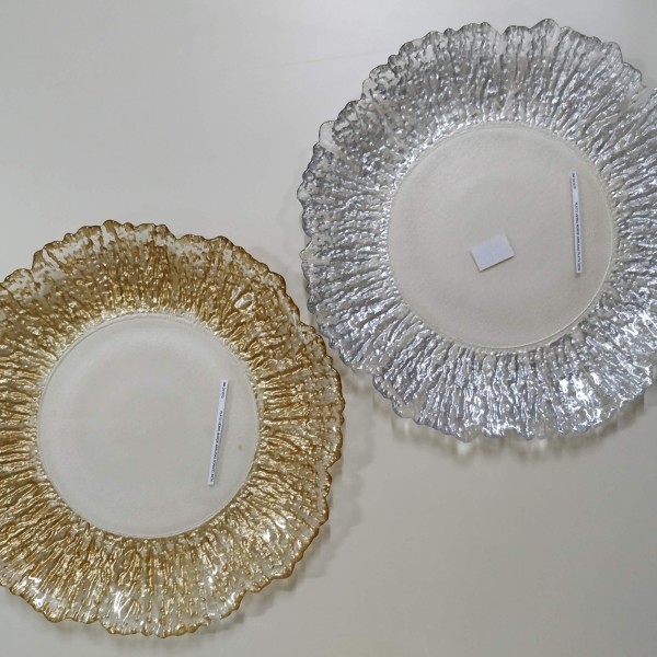 PLATO VIDRIO BORDE ARRUGAS DORADO 32CM
