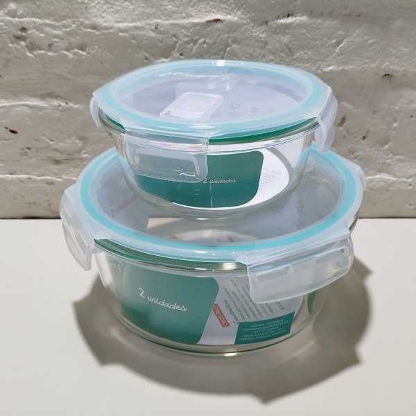 SET 2 CONTENEDORES REDONDO CON TAPA 620ML 17X7 Y 1750ML 20X8CM