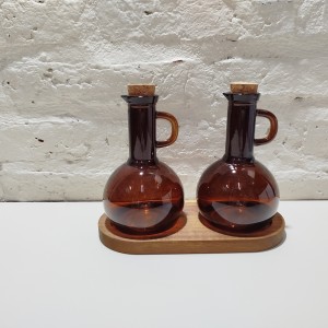 set aceite vinagre ambar bandeja madera
