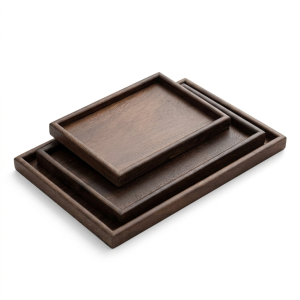 set x 3 bandeja madera rectangular oscura